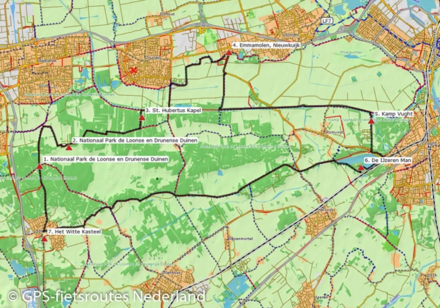 GPS-fietsroute Nationaal Park Loonse en Drunense Duinen (41 km)
