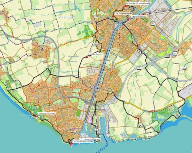 Vlissingen Middelburg Kaart fietsroute
